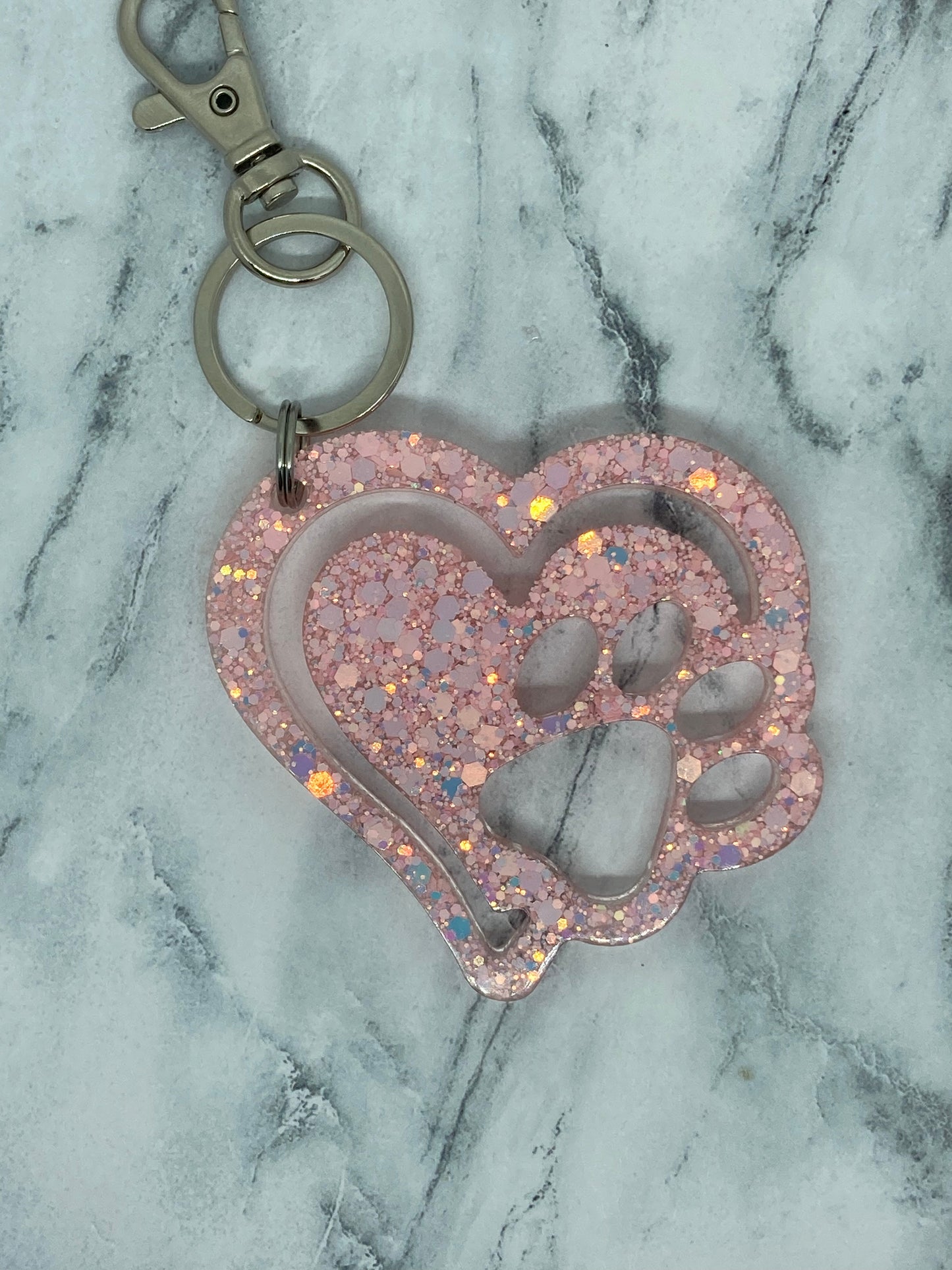 Double Heart Paw Print Keychain