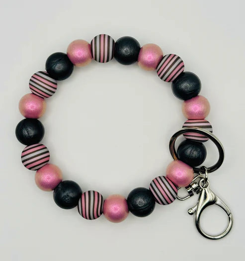 Blush Boho Stripe Silicone Beaded Wristlet