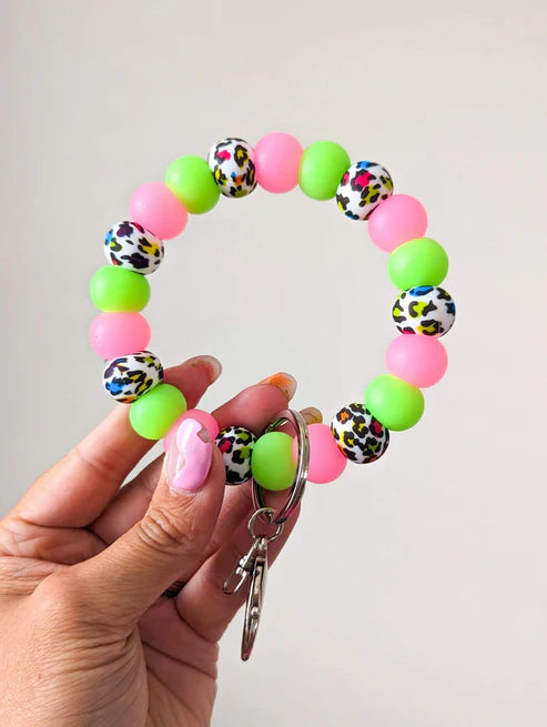 Colorful Leopard Silicone Beaded Wristlet