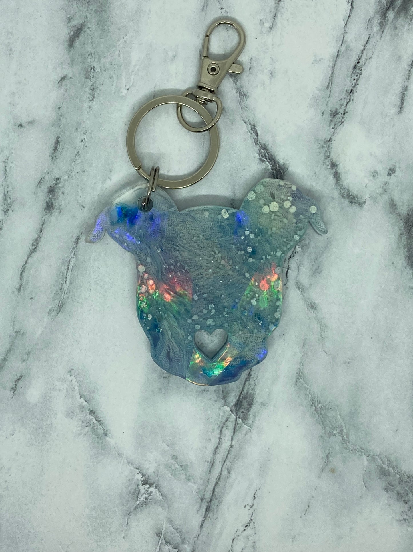 Holographic Pittie Head Keychain