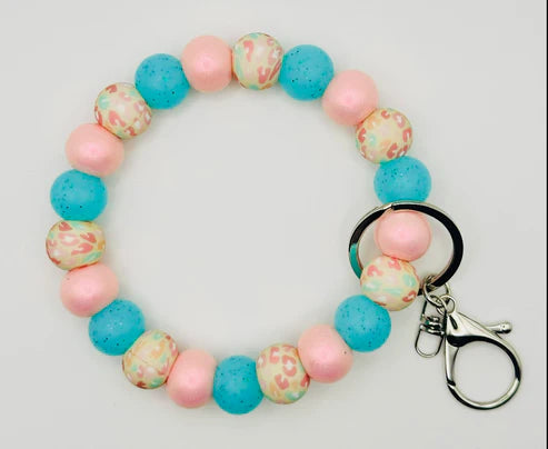 Pastel Leopard Silicone Beaded Wristlet