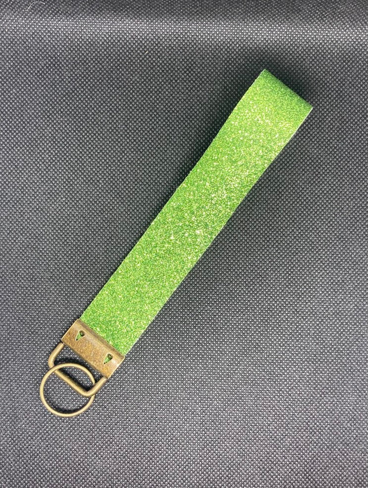 Green glitter wristlet, key fob