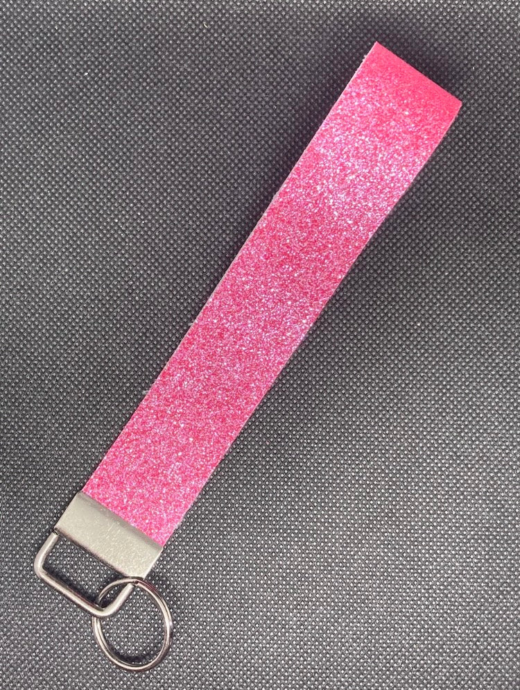 Pink glitter wristlet, key fob