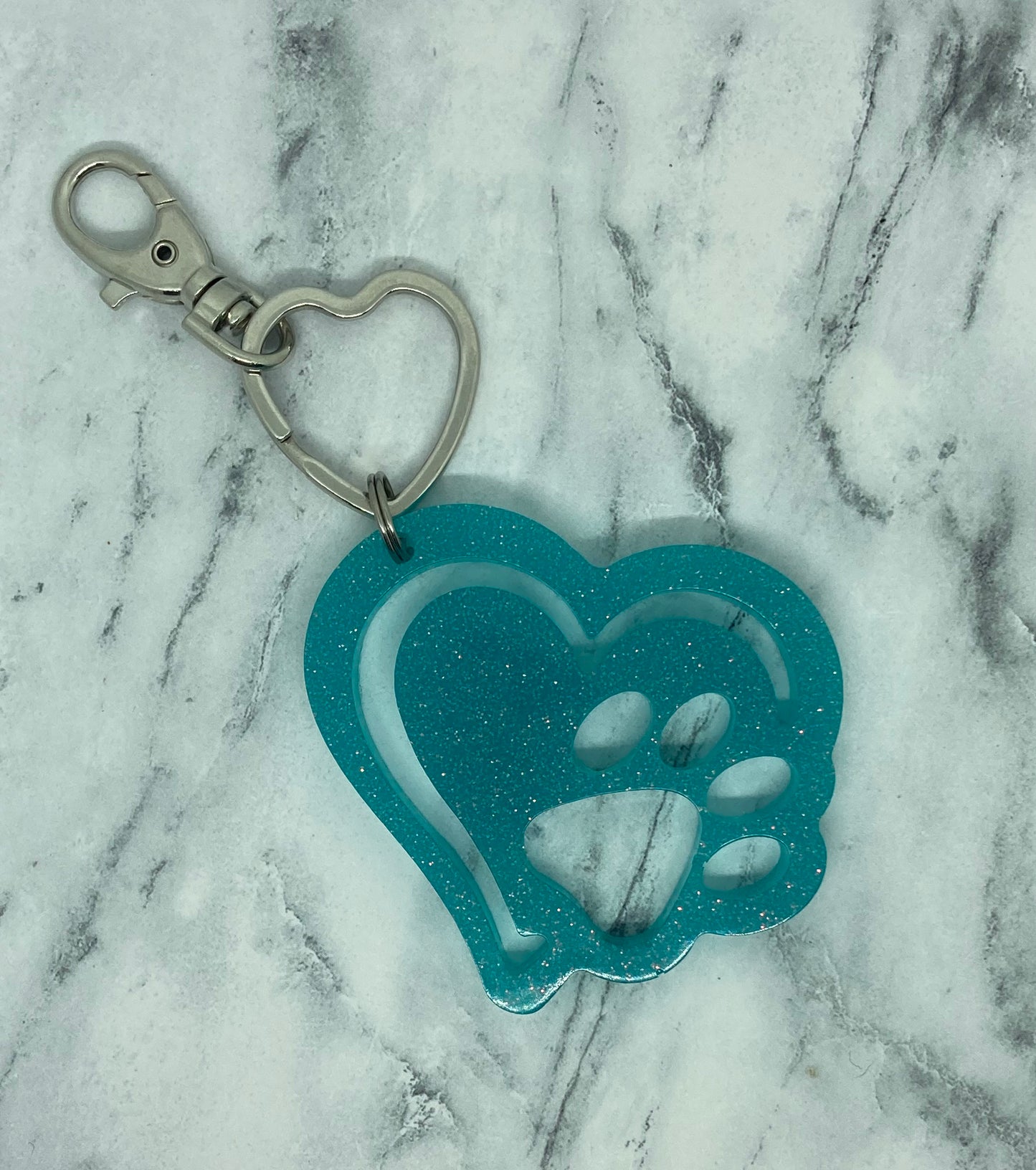 Double Heart Paw Print Keychain