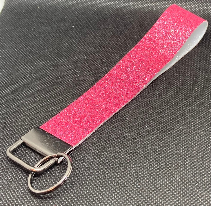 Pink glitter wristlet, key fob