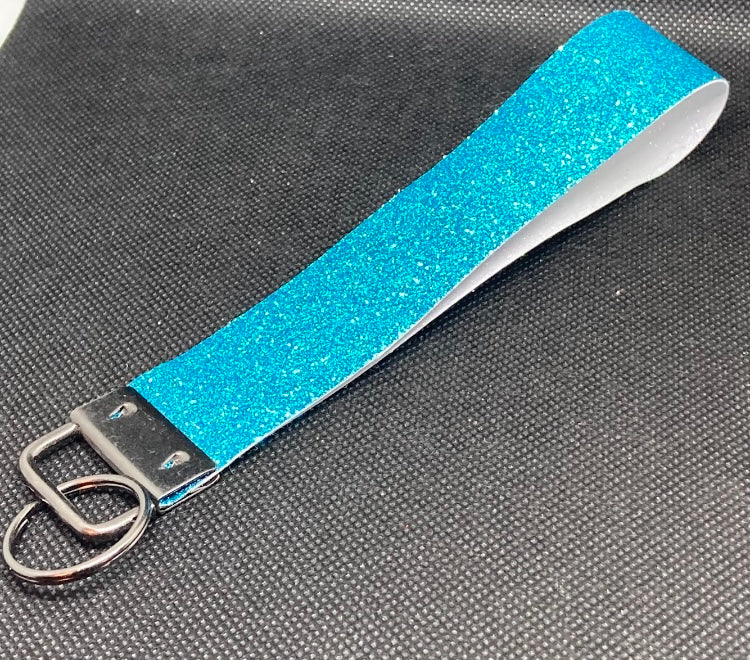 Blue glitter wristlet, key fob