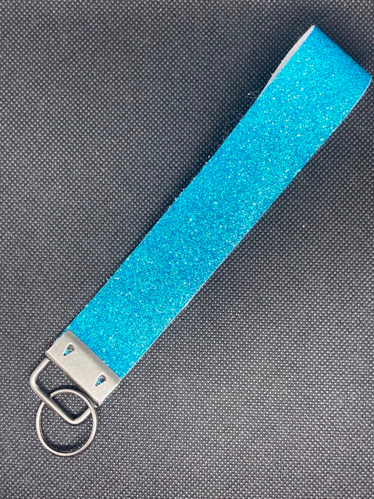 Blue glitter wristlet, key fob