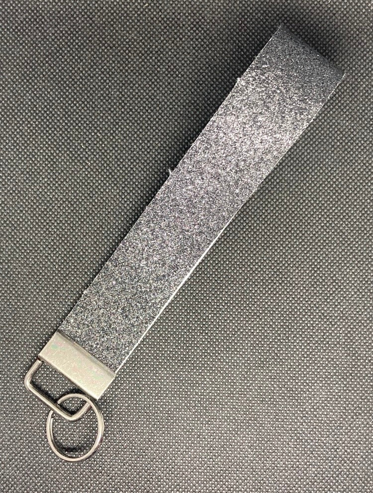 Black glitter wristlet, key fob