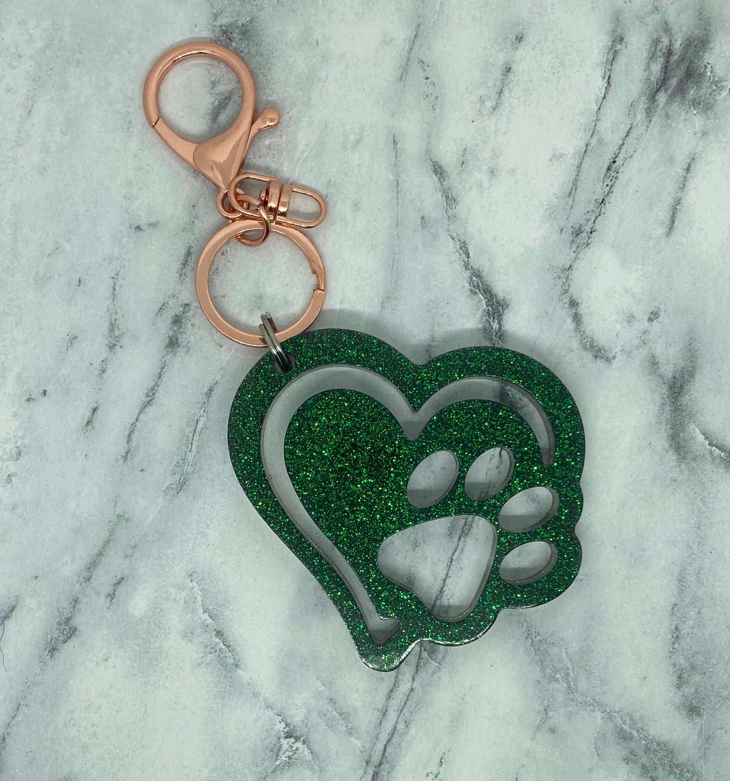 Double Heart Paw Print Keychain
