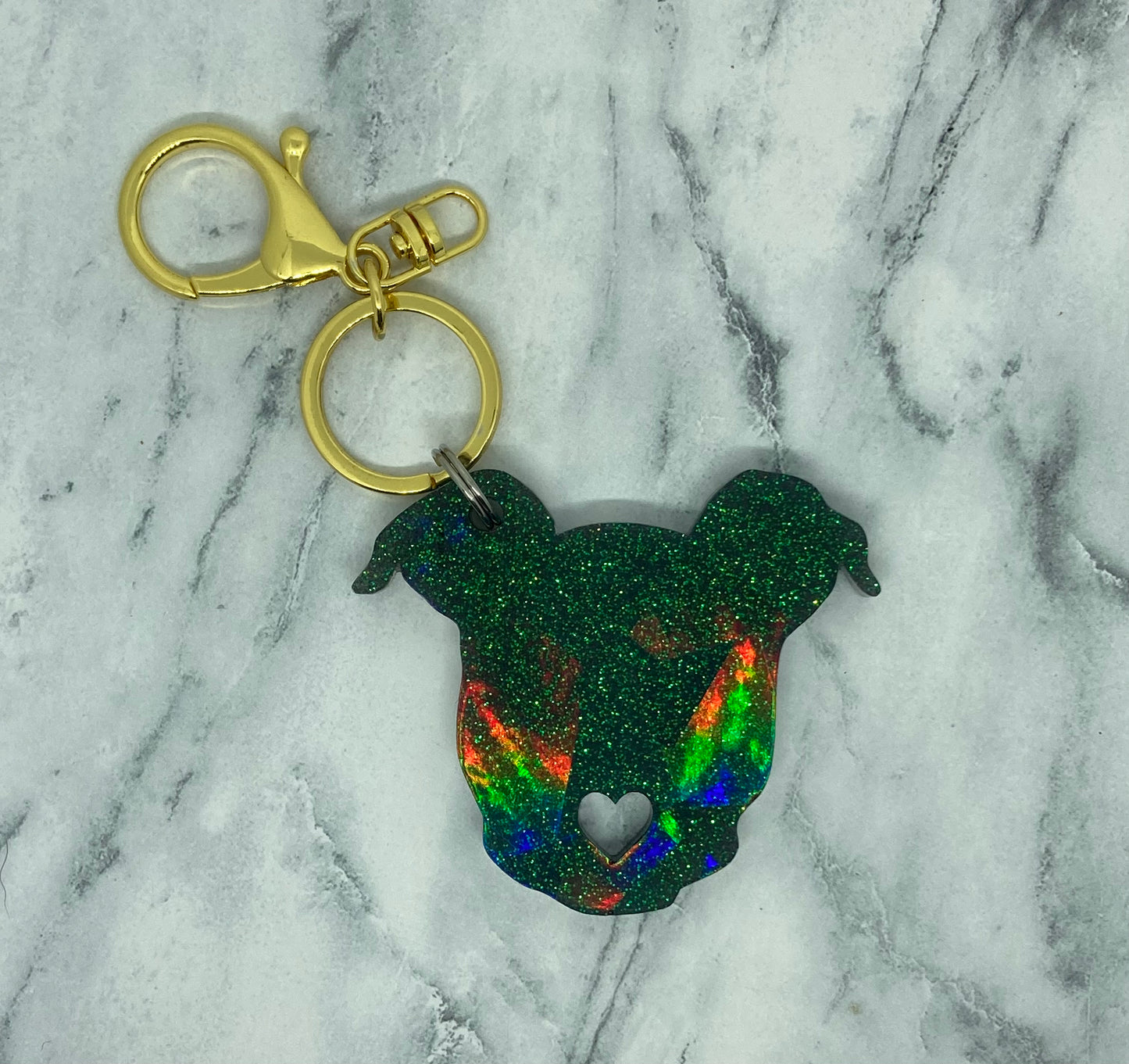 Holographic Pittie Head Keychain