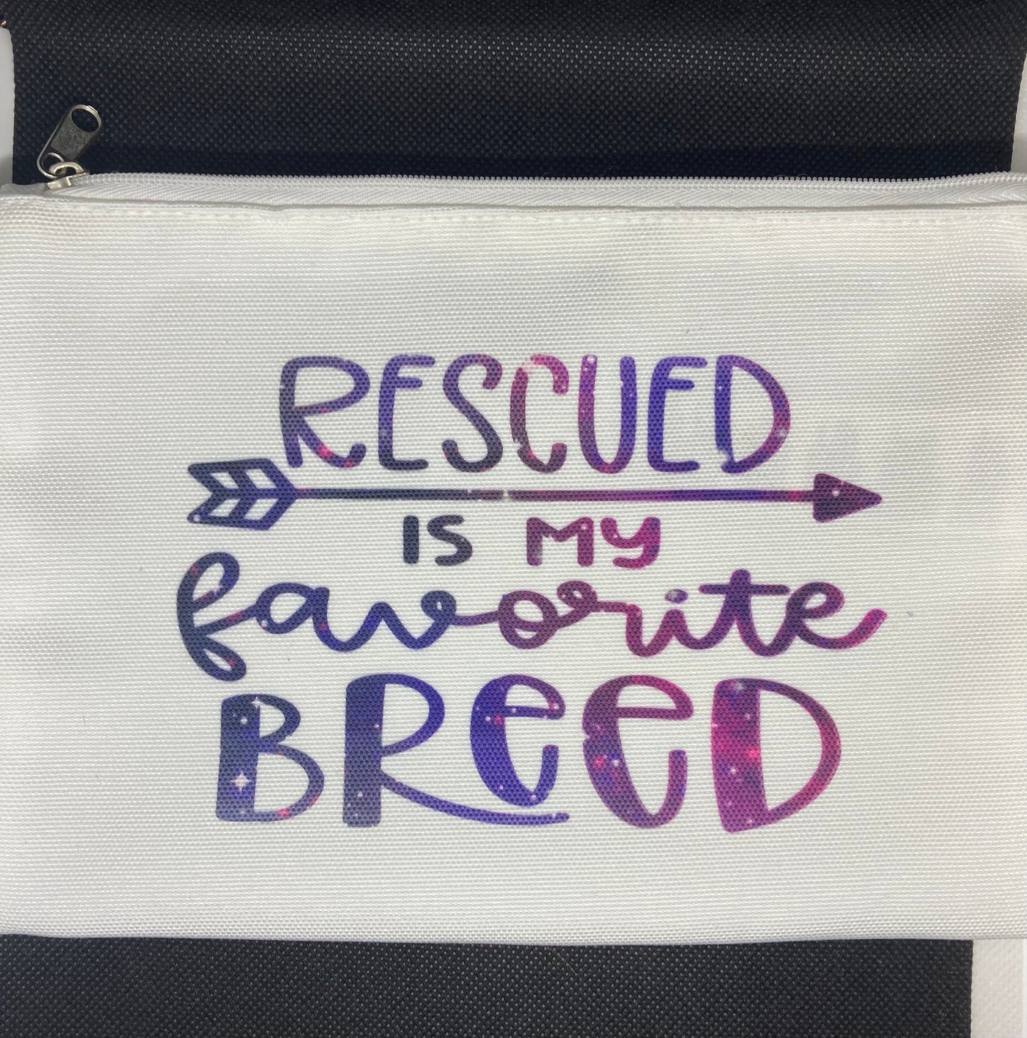Rescued is my favorite breed cosmetic bag.