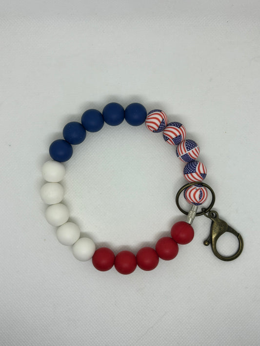 American Flag Silicone Beaded Wristlet