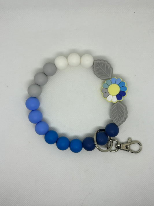 Blue Flower Silicone Beaded Wristlet