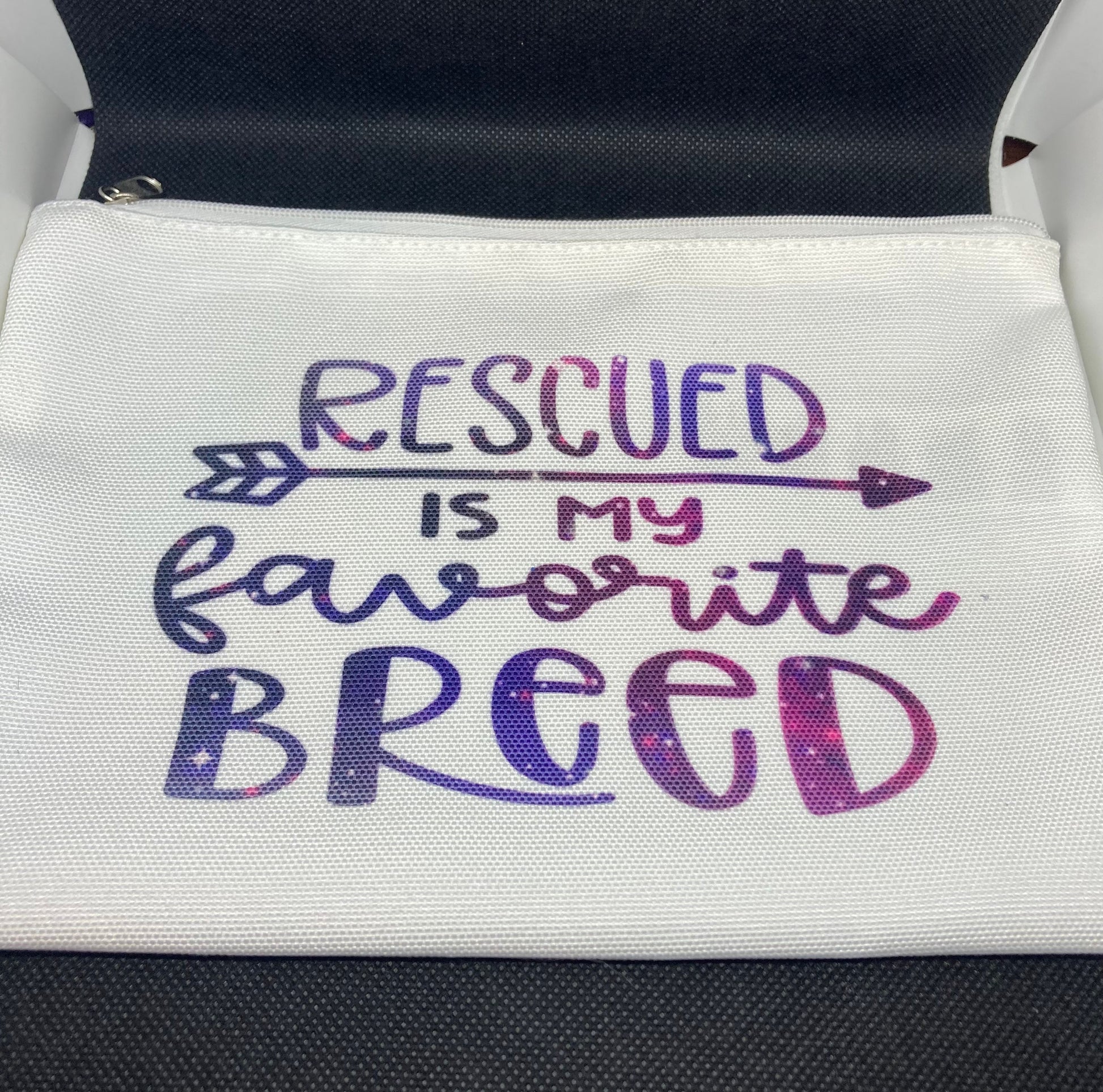 Rescued is my favorite breed cosmetic bag.