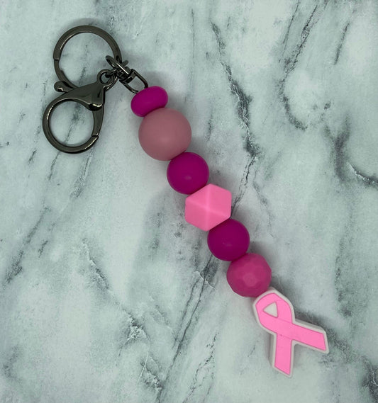 Pink Ribbon Keychain, Silicone Keychain