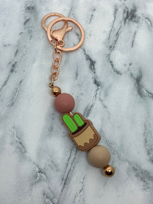 Cactus Beaded Keychain, Silicone Keychain, Silicone Beaded Keychain